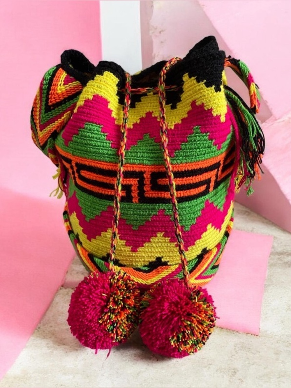 Bermuda bags multi-color handmade crochet drawstring shoulder bag